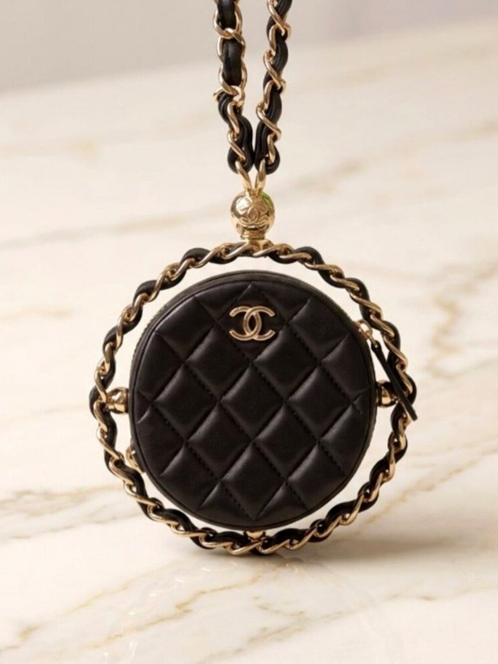 Chanel Chain Around Mini Clutch — Black Quilted Lambskin, Gold CC Ball